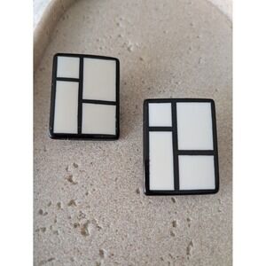 Vintage '80S Earrings Black & White Modernist Abstract Art Mod Geometric Clip On